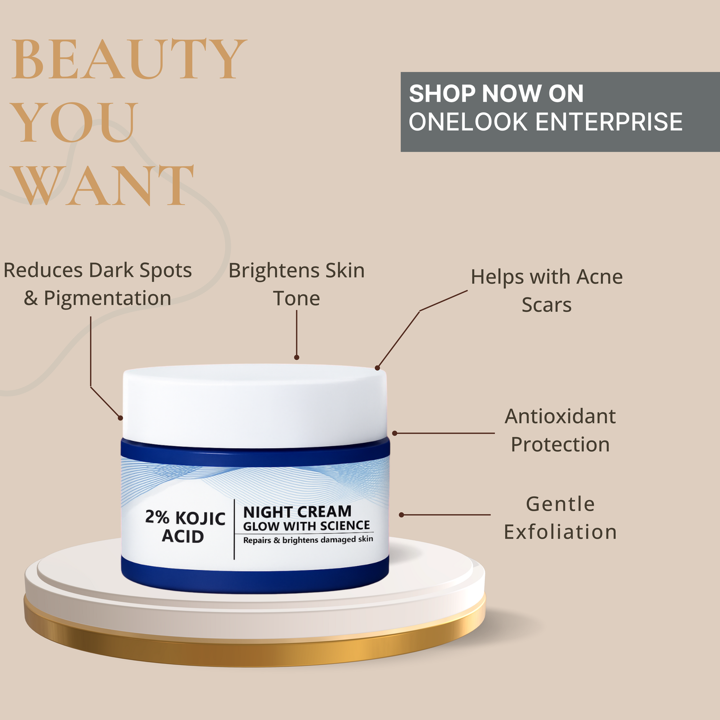 2% Kojic Acid Night Cream for Skin Brightening & Dark Spot Removal β 100ml