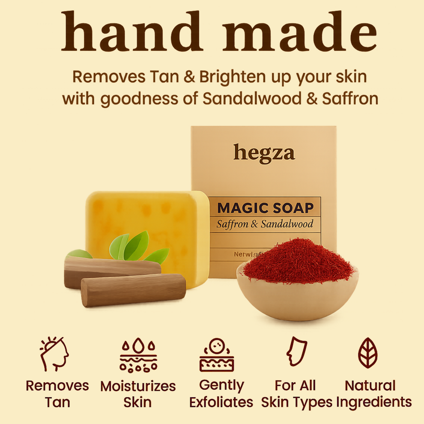 Handmade Saffron & Sandalwood Soap β Tan Removal & Skin Brightening | Natural Herbal Bath Bar